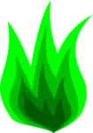a green fire flame on white background