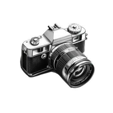 a black and white photo of an old camera