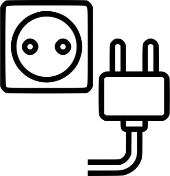 a black and white icon of an electrical outlet