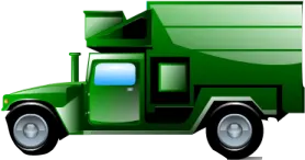 a green garbage truck on a white background