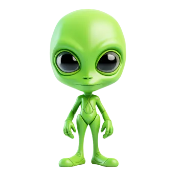a green alien with big eyes