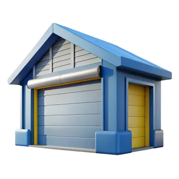 a blue and yellow dog house
