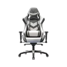 a black and white gaming chair on a white background