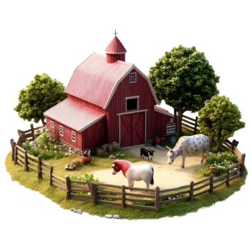a miniature model of a barn and a horse