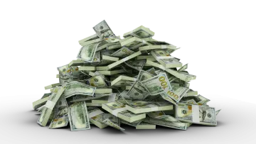 a pile of money on a white background