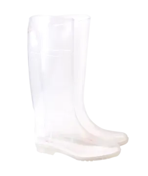 a pair of white rain boots on a white background