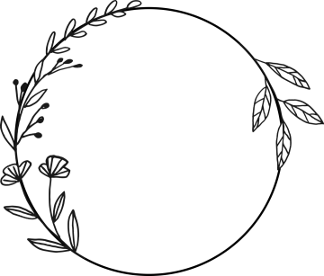 a black and white circle with leaves around it