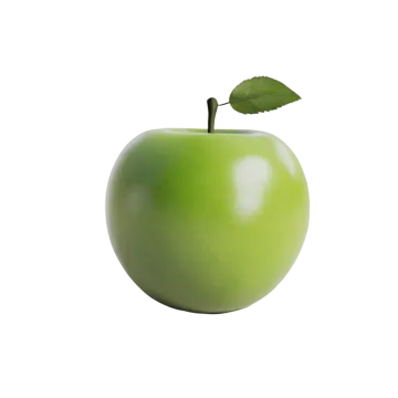 a green apple with a leaf on top
