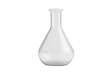 a glass flask with a white background