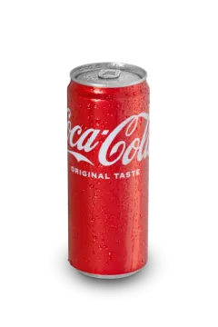 a can of coca cola with water droplets