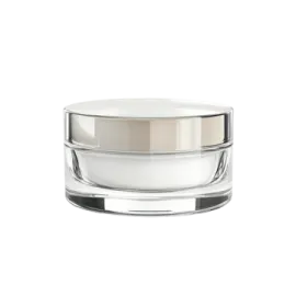 a white jar with a clear lid on it