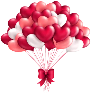 a bunch of red and white balloons with a bow