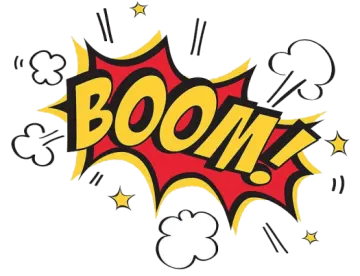 a cartoon boom sign with the word boom
