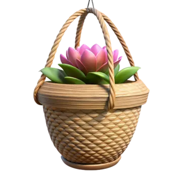 a basket with a pink flower inside