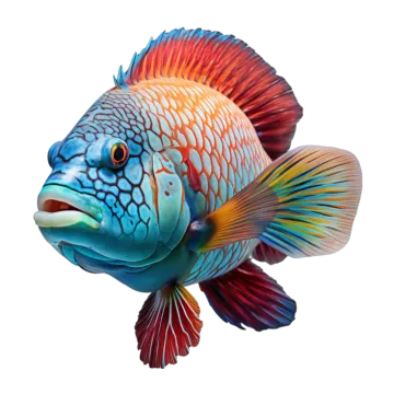 a colorful fish on a white background