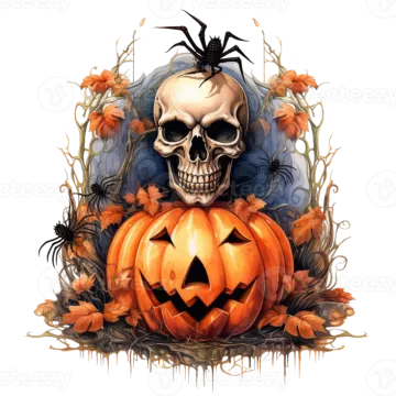 a skull sitting on top of a pumpkin