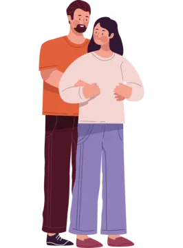an illustration of a man and woman hugging