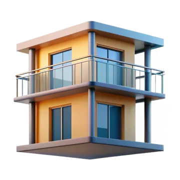 an image of a building with bales on it