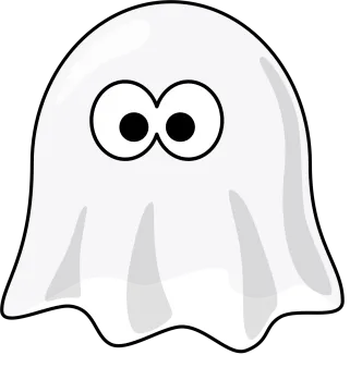 a white ghost with black eyes