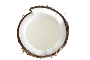 a half of coconut on a white background