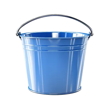 a blue bucket with a handle