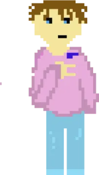 a pixeled image of a man in a pink shirt