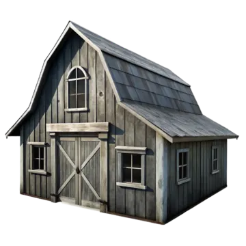 a small wooden barn with a metal roof