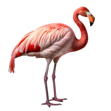 a pink flaming standing on a white background
