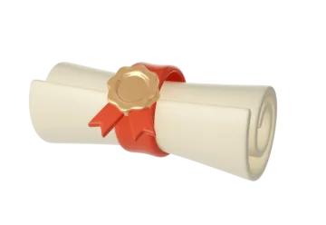 a red ribbon on top of a white diploma