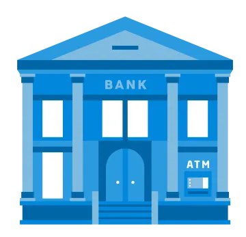 a bank building with the word bank on it