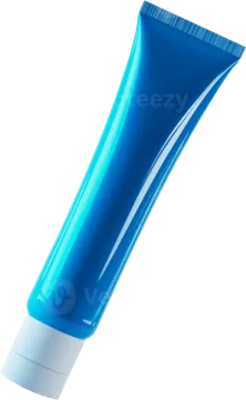 a tube of blue toothpas on a white background