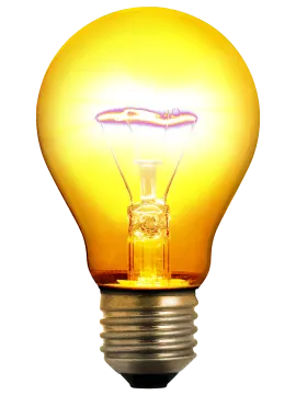a yellow light bulb on a white background