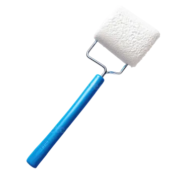 a blue paint roller on a white background