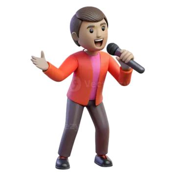 a 3d man singing into a microphone