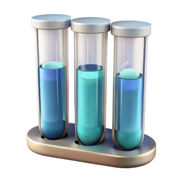 three test tubes with blue and green liquids
