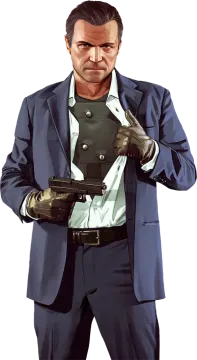 a man in a suit holding a gun