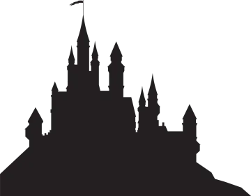 a black and white silhouette of a castle