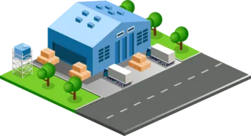an illustration of a warehouse with boxes on the roof