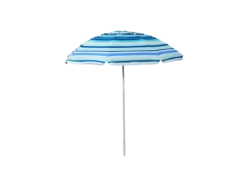 a blue and white striped beach umbrella