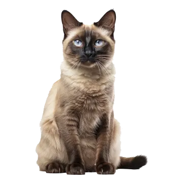 a cat with blue eyes sitting down