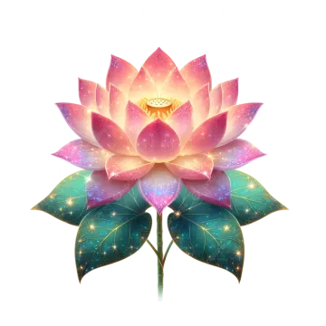 a pink lotus flower with stars in the background