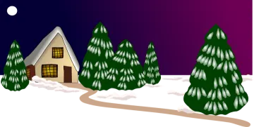a house in the middle of a snowy landscape