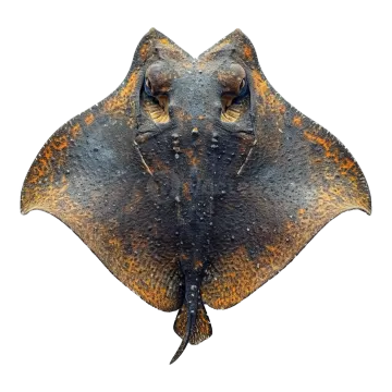 a brown and black spotted manta on a white background