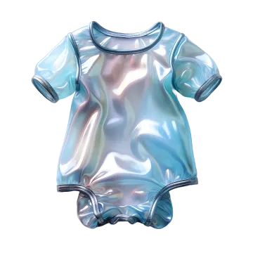 a shiny blue baby bodysuit on white background