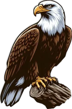 an eagle sitting on top of a log