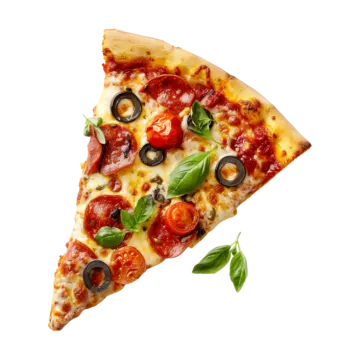 a slice of pizza on a white background