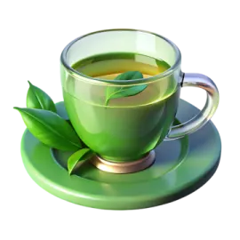a cup of green tea on a saucer