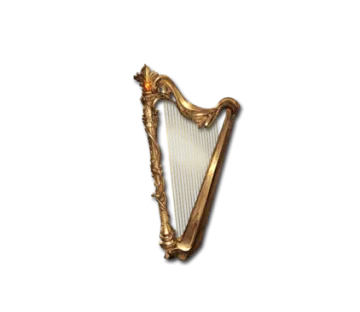 a golden harp on a white background