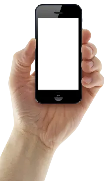 a hand holding an iphone with a blank screen