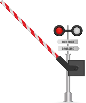 a railroad crossing sign with a red and white stripe